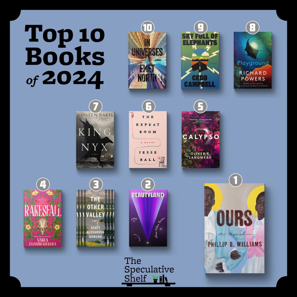 A graphic showing ten book covers, listed in descending order, showing the top ten books read from 2024.