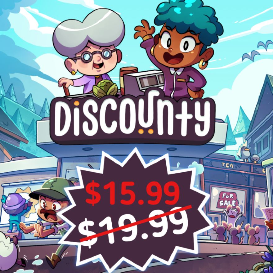 Discounty cover art with a cartoonish price tag. $19.99 is written in white, but it is crossed out with a red line and $15.99 is written above.