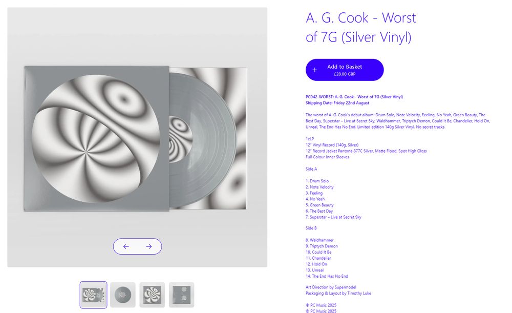 A. G. Cook - Worst of 7G (Silver Vinyl)