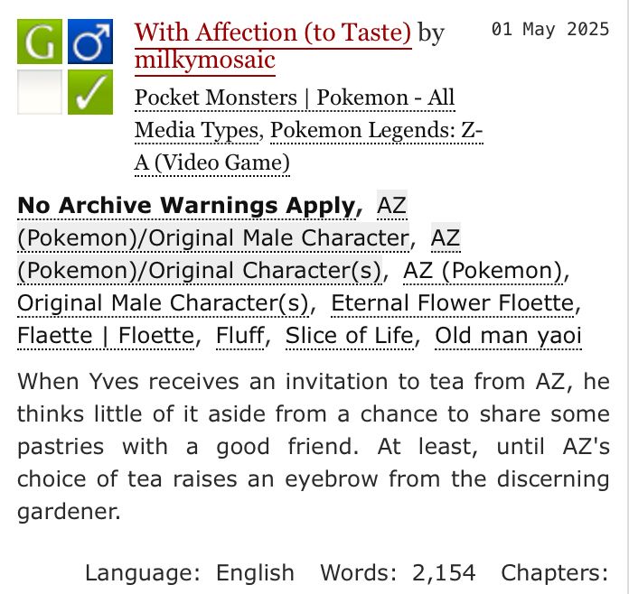 A screenshot of the fic's summary on AO3.