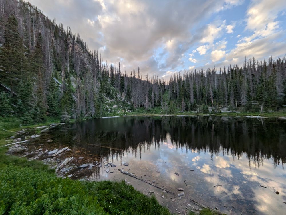 No Fish Lake at sunset just below our campsite last weekend 