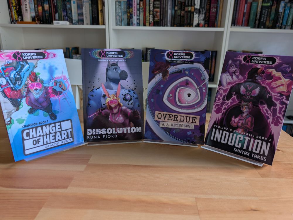 Photo of four novels within the Korps setting.