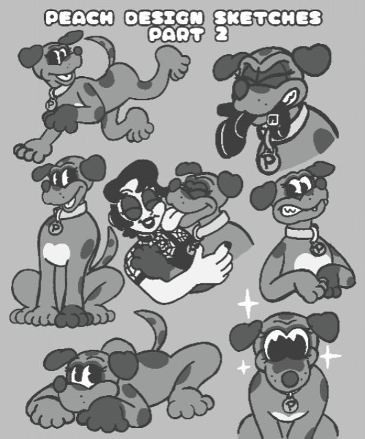 Part 2 of toony design sketches for Pumpkin's dog, Peach.