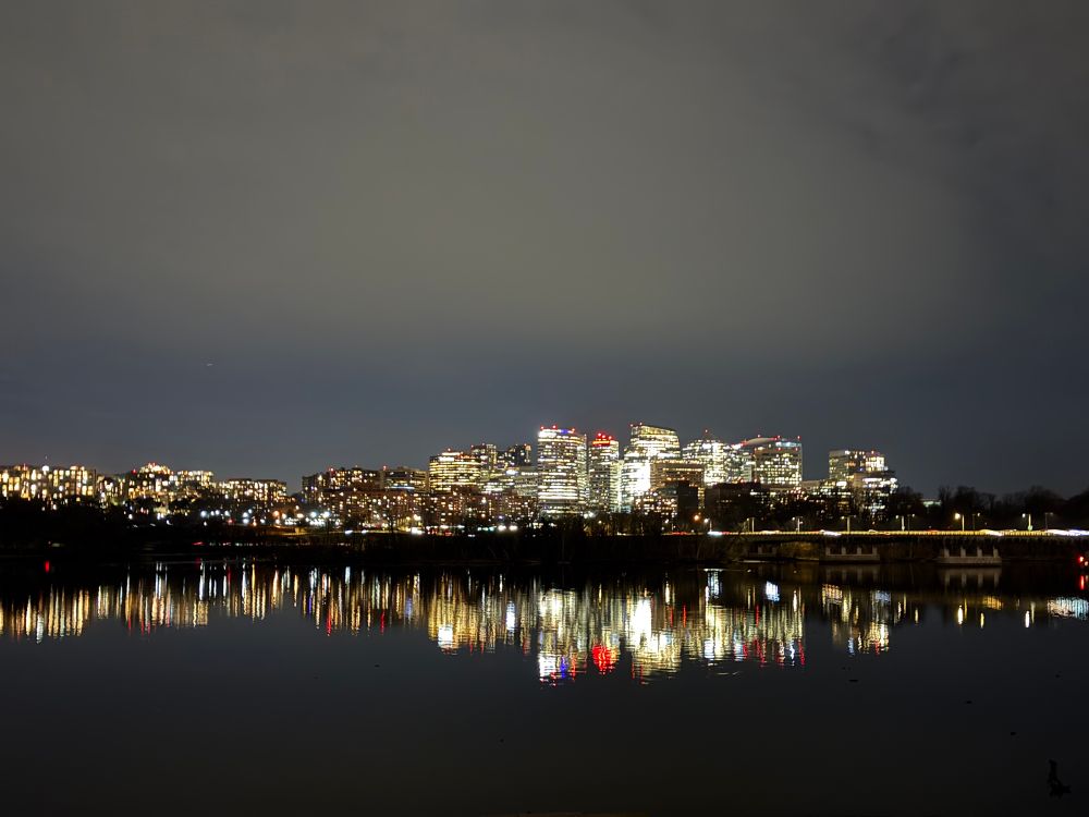 View of Rosslyn from the Potomac with buildings reflecting in the water
