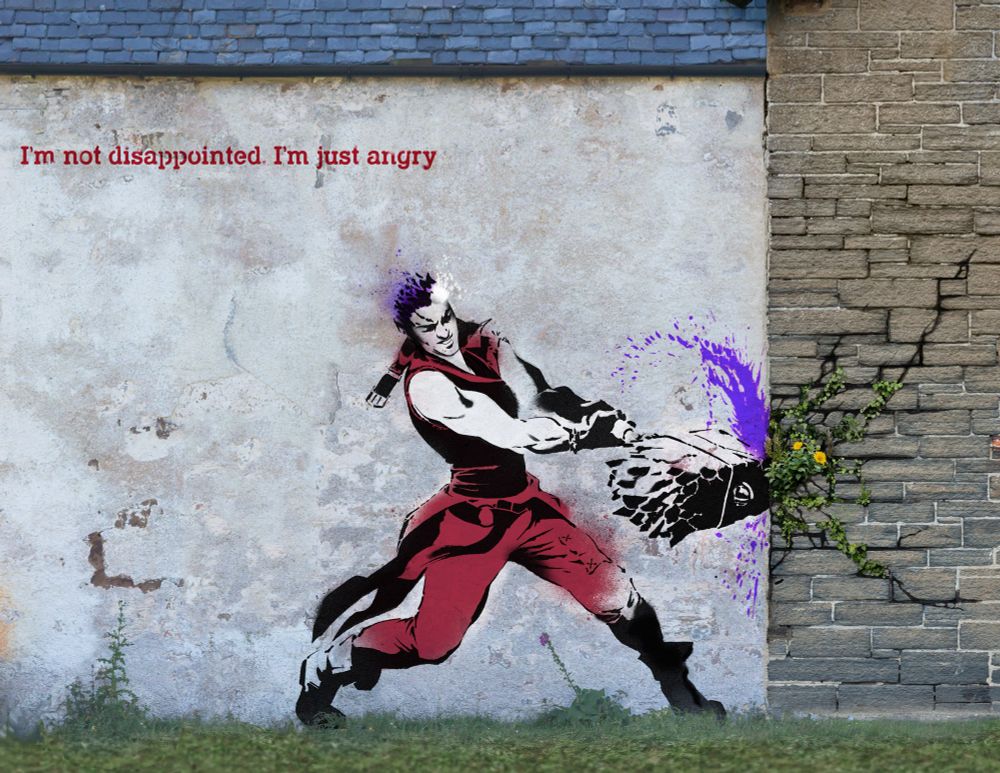 Fanart of Ashton Greymoore from Critical Role in the style of Banksy