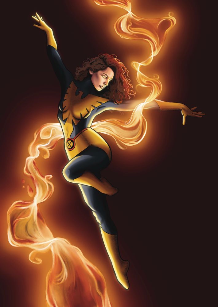 Kitty Pryde as the Phoenix dancing through flames