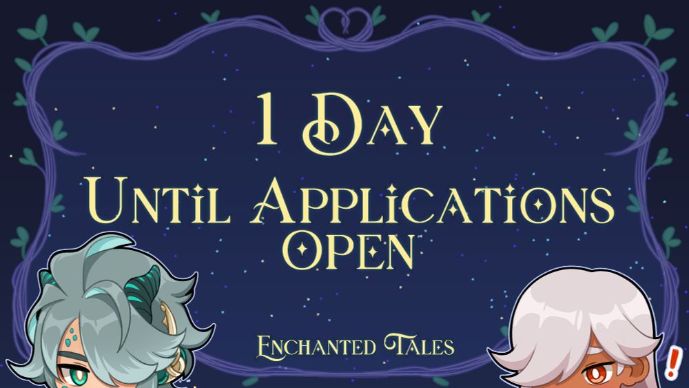 1 day left until application open for the fairytale themed genshin impact zine involving Alhaitham and Cyno!