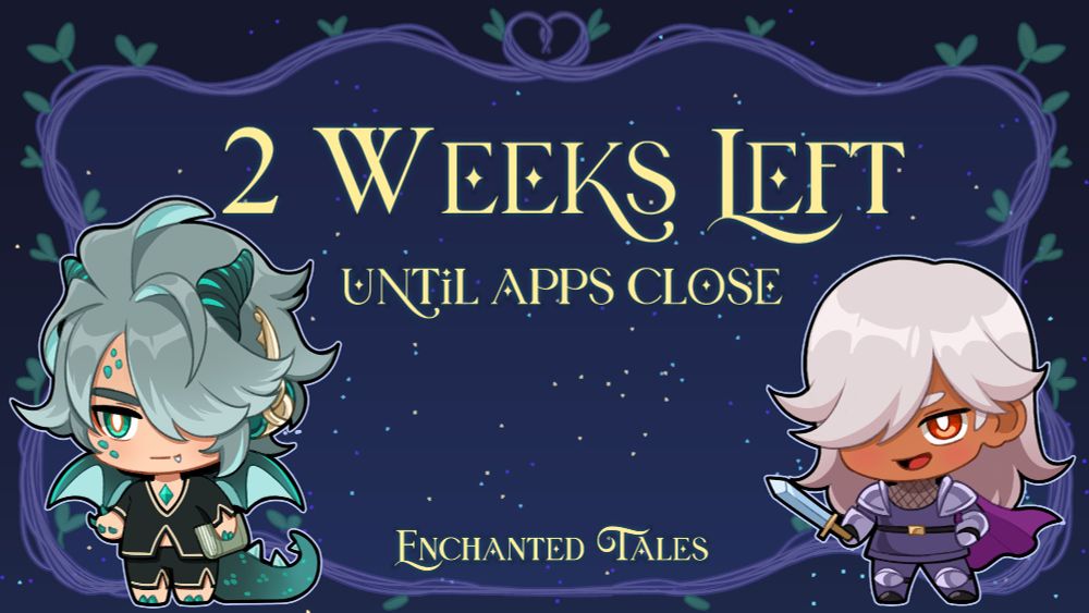 There are 2 weeks remaining for contributor applications of Enchanted Tales! This zine is a non-profit Genshin Impact zine surrounding the theme of fairytales featuring Alhaitham and Cyno