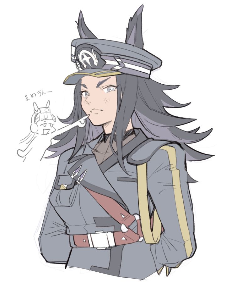 fenomeno or meno from uma musume being poked by a chibi gold ship, who calls her 'mamechin' in hiragana