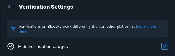 Image of a setting that disables verification badges. This setting is located in Settings > Moderation > Verification Settings.