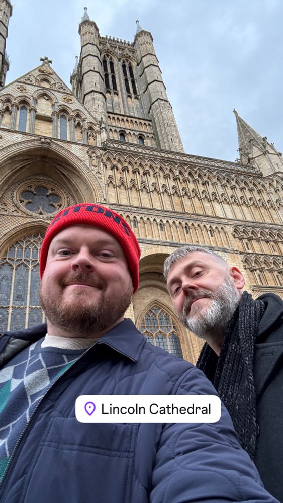 The account holder and his husband in front of Lincoln Cathedral 