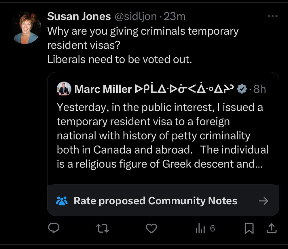 User responding to Marc Miller says: Why are you giving criminals temporary resident visas?
Liberals need to be voted out.”