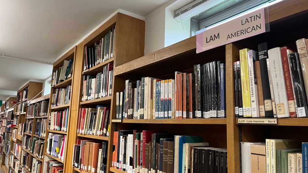 Bookcases in the Latin American section of the MMLL Library.