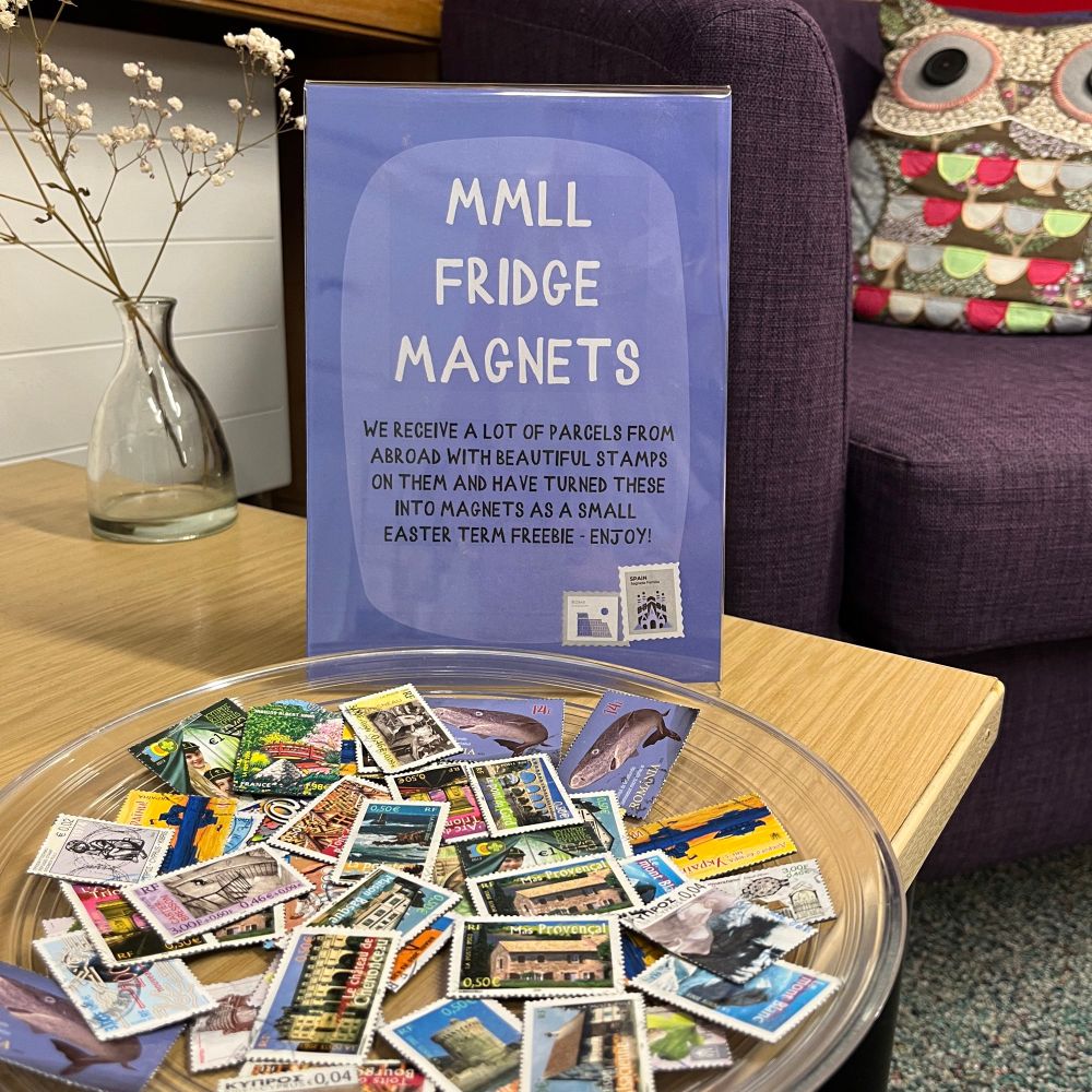 The plate of fridge magnets is shown in the MMLL Library foyer.
