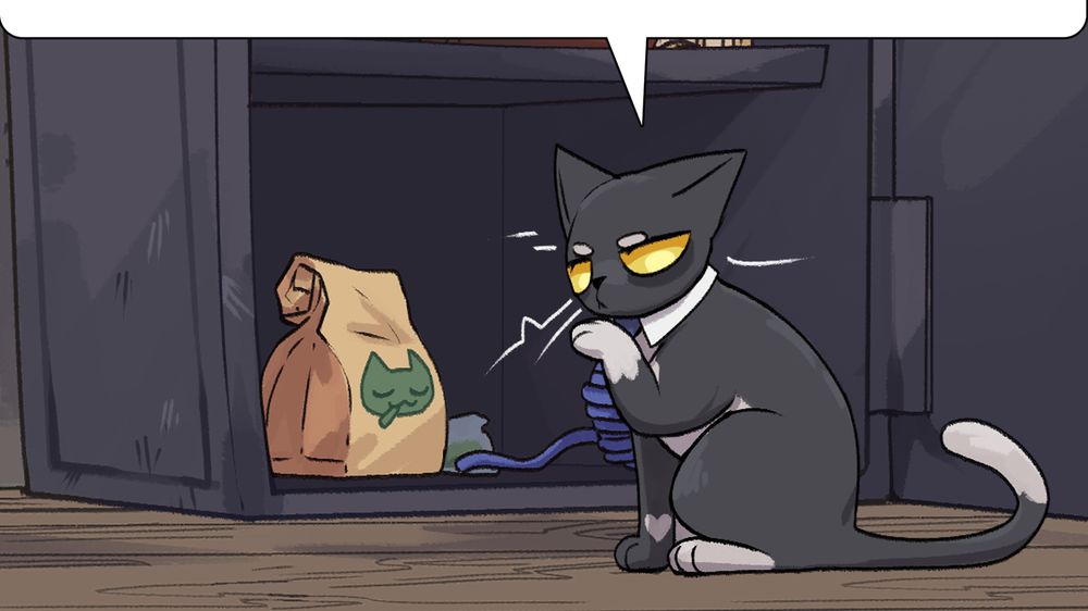 Image: Fred from Spill the Beans sat in front of his safe which contains a bag of catnip. The speech bubble above his head implies he is saying the above text out loud.