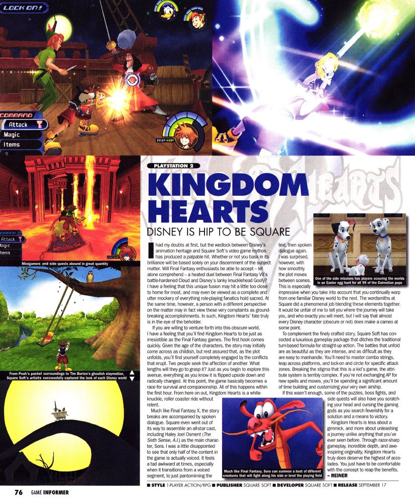 Game Informer review of Kingdom Hearts. Scan by Retromags.