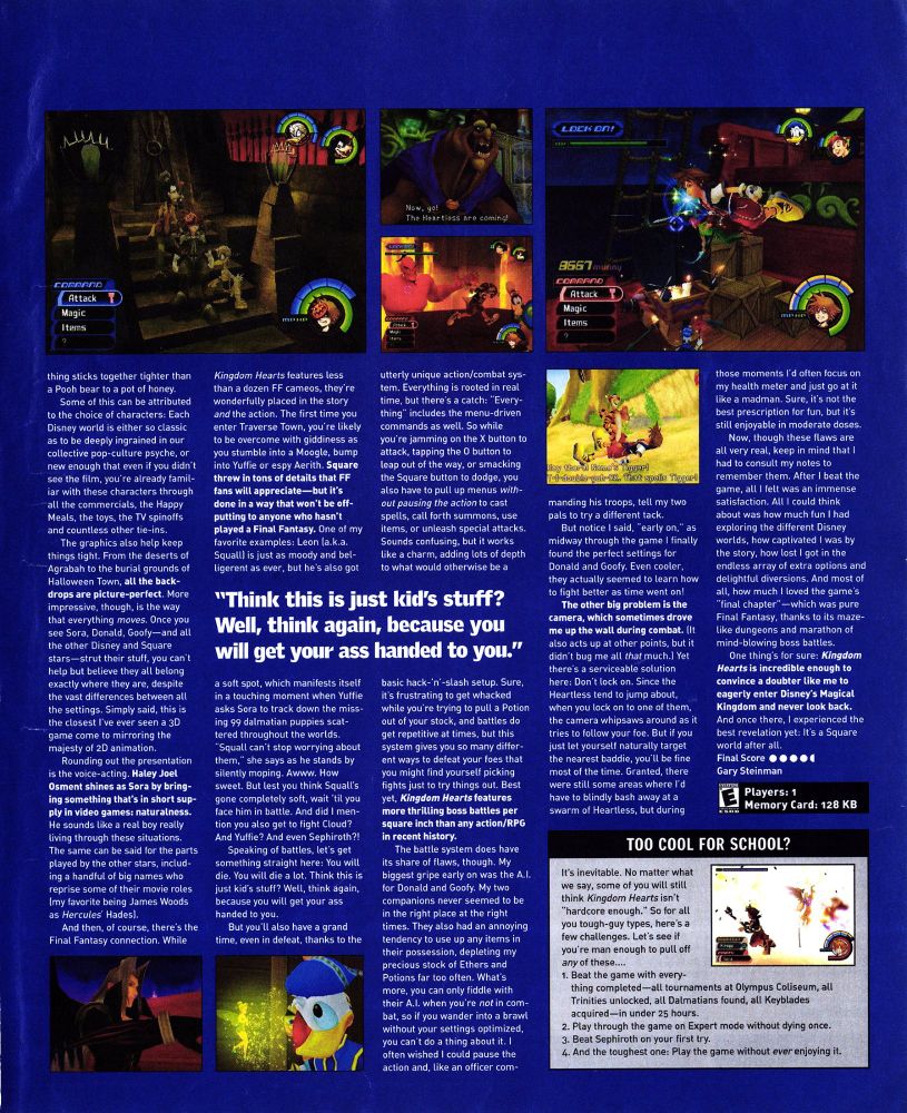 Official US PlayStation Magazine review of Kingdom Hearts. Scan by RetroMags.