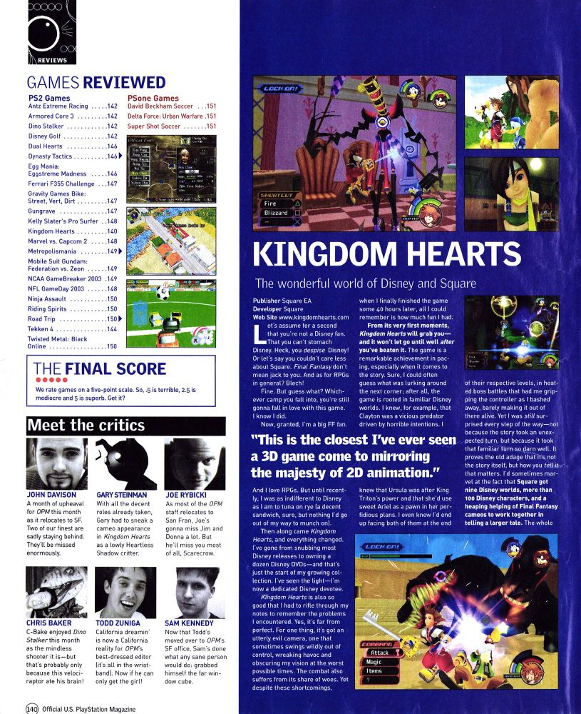 Official US PlayStation Magazine review of Kingdom Hearts. Scan by RetroMags.