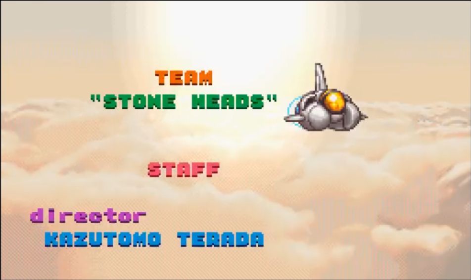 End credits of Jikkyou Oshaberi Parodius: Forever with Me, showing "Team 'Stone Heads'" as the makers.