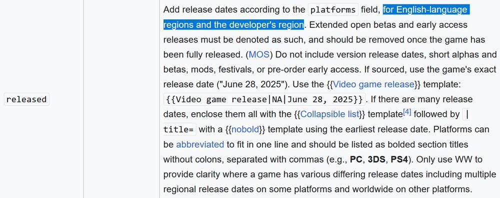 English Wikipedia's video game infobox release date policy.