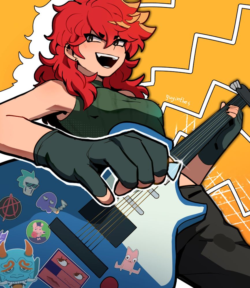 Illustration of my oc Ichiko playing guitar