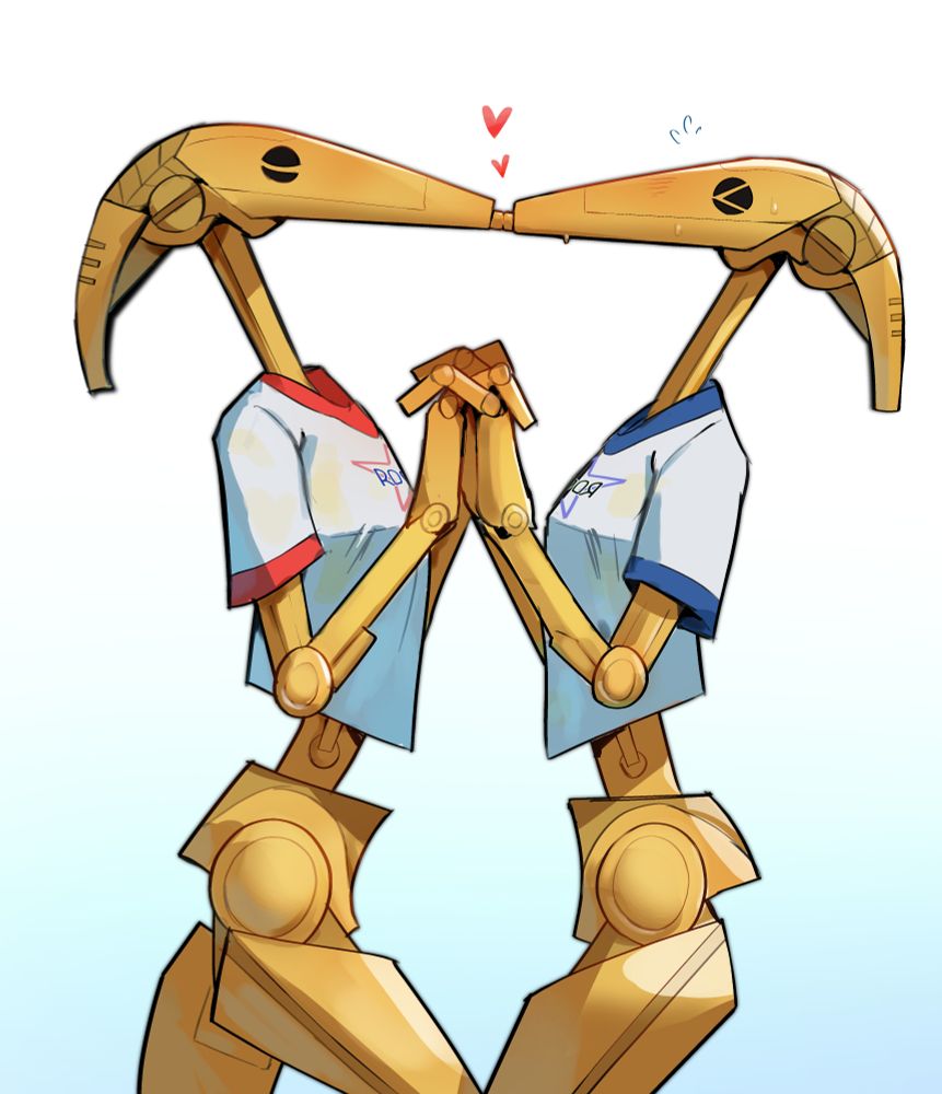 Illustration of two star wars B1 droids kissing