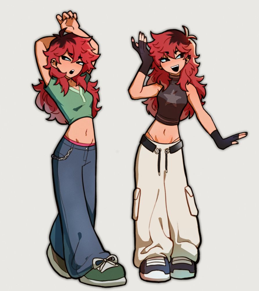 Illustration of my oc Ichiko wearing different fits