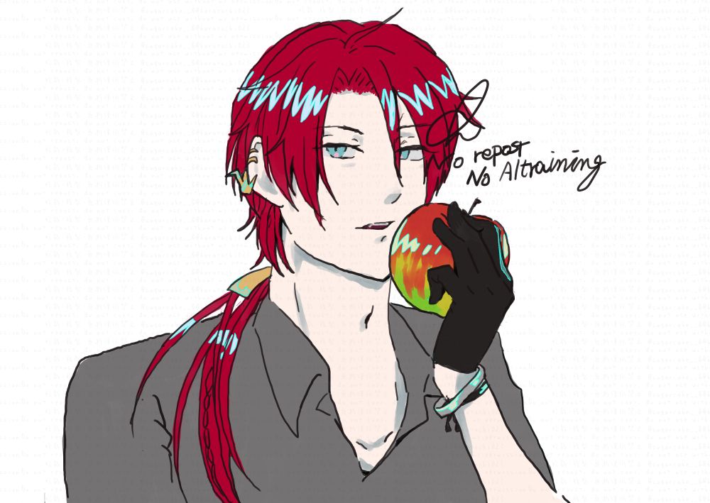 赤いりんごに唇寄せるごけ。防具類オフ。