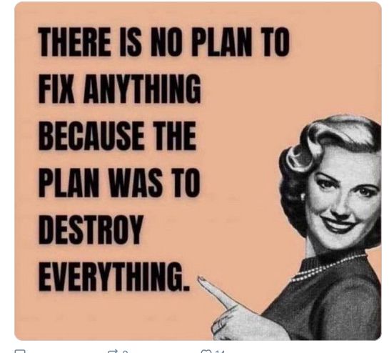 There is no plan to fix anything because the plan is to destroy everything.