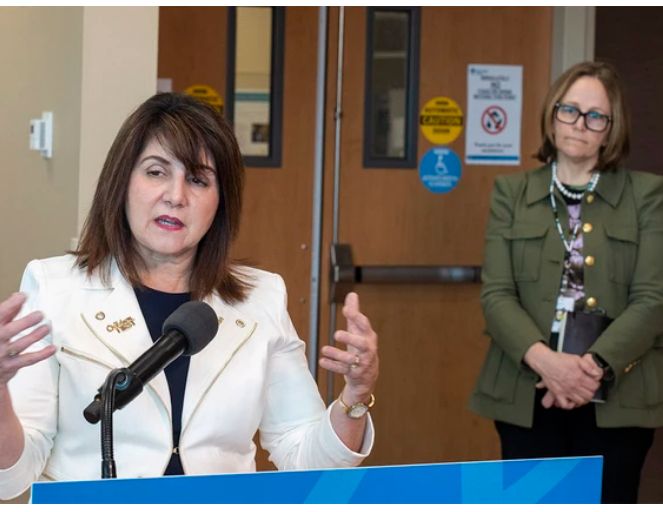 Pic of LaGrange and Athana Mentzelopoulos, the whistle-blower and hero for speaking out.

Health Minister Adriana LaGrange talks as Athana Mentzelopoulos, CEO of Alberta Health Services listens about how Alberta’s government is making progress on a refocused health-care system by engaging with Albertans on Thursday, March 21, 2024 in Edmonton. Greg Southam/Postmedia