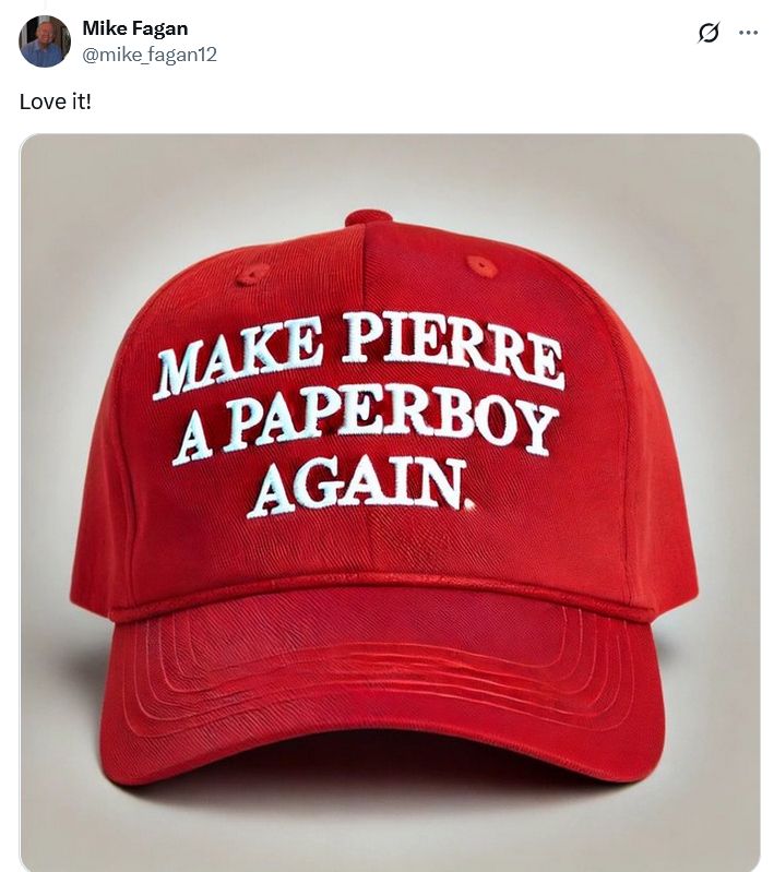 Pic of a red ball cap

Make Pierre A Paperboy Again