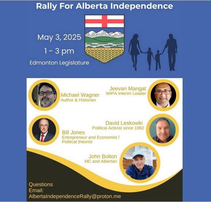 Rally for Alberta Independence

May 3, 2025
1-3 pm
Edmonton Legislature

