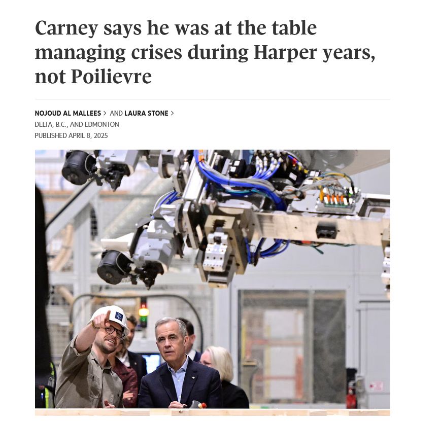 Carney says he was at the table managing crises during Harper years, not Poilievre