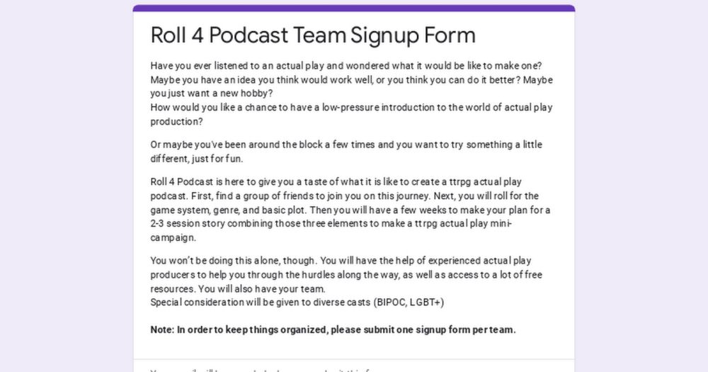 Roll 4 Podcast Team Signup Form