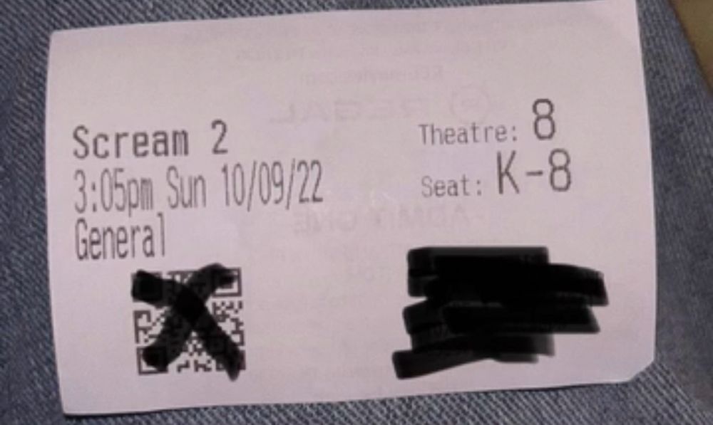Ticket from 25th anniversary screening of Scream 2 