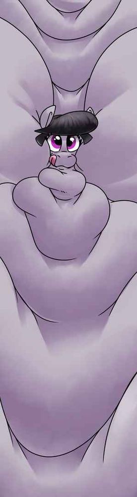 A very tall and narrow illustration of Kim. Her face is near the top of the image, licking her lips hungrily. Above it are a few cascading back rolls. Cheeks multiple times the size of her face are somewhat visible beside it. Beneath it five chins are visible, each one very fat, each one double the size of the one above it.