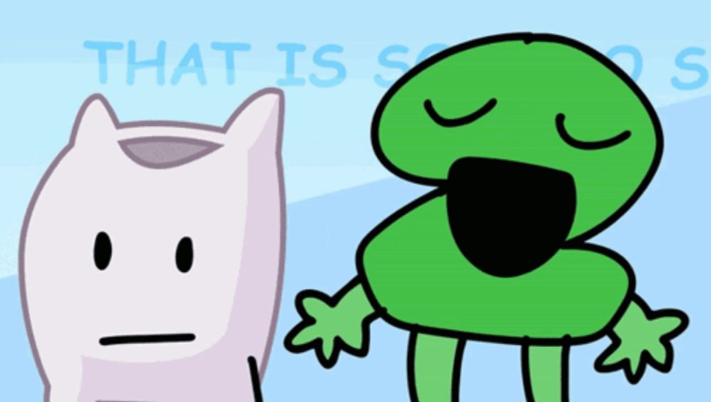 a cartoon drawing of a cat and a green cartoon character