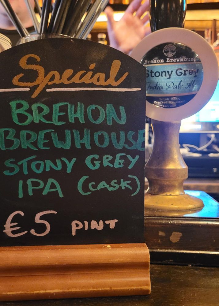 The handpump in Tapped/Harty's, currently pouring Brehon Stony Grey IPA.