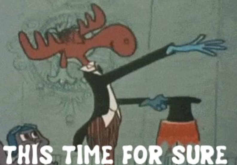 Bullwinkle trying to pull a rabbit out of a hat 