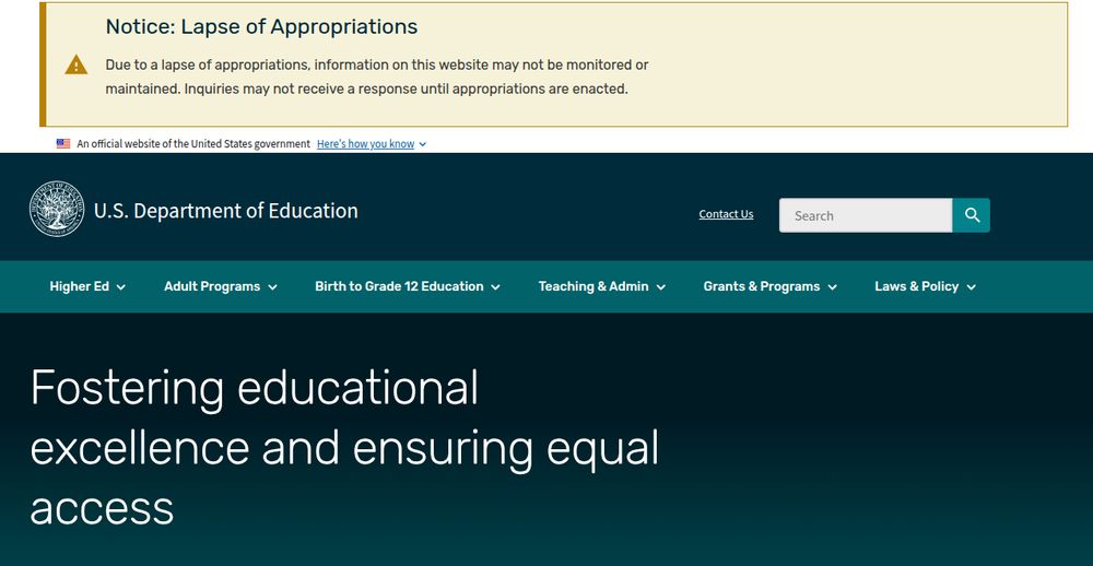 Screenshot of the US Department of Education website homepage