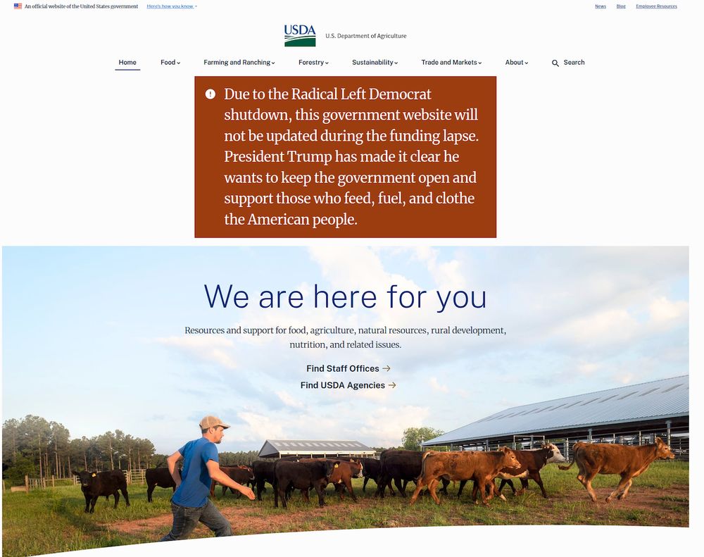 Screenshot of the US Department of Agriculture website homepage