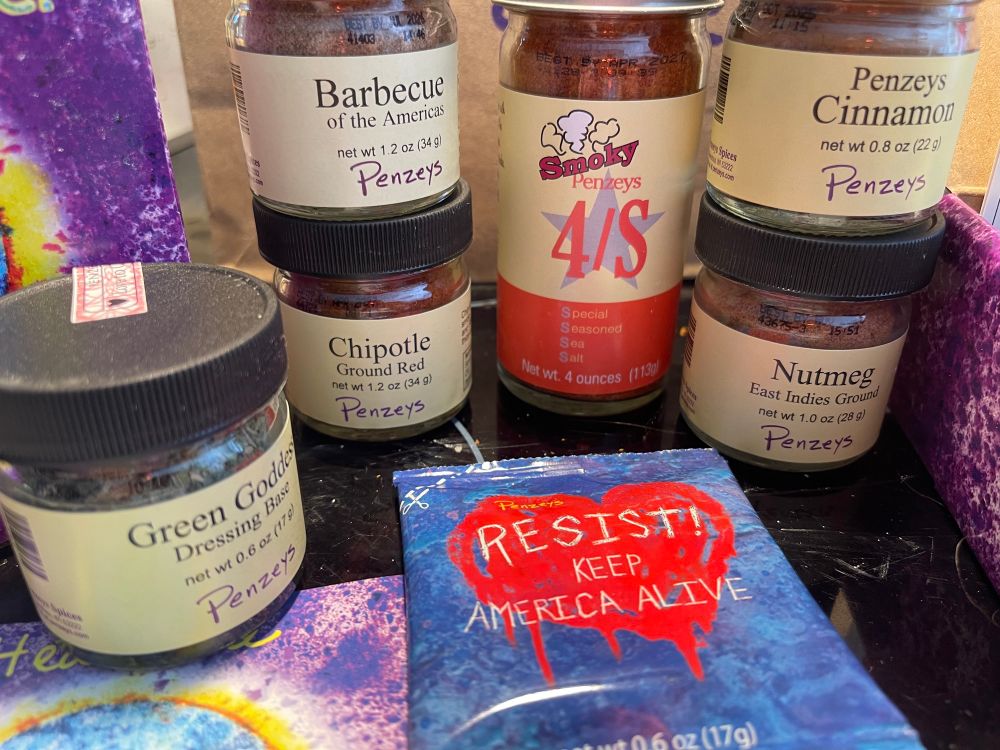 Penzy’s spices including a free resistance Keep America Alive spice pack. 