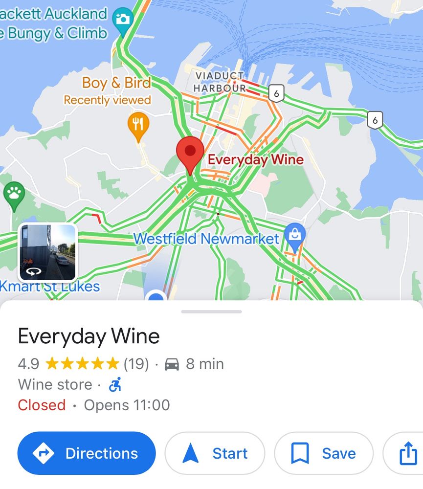 Screen shot of a map showing a store called Everyday Wine