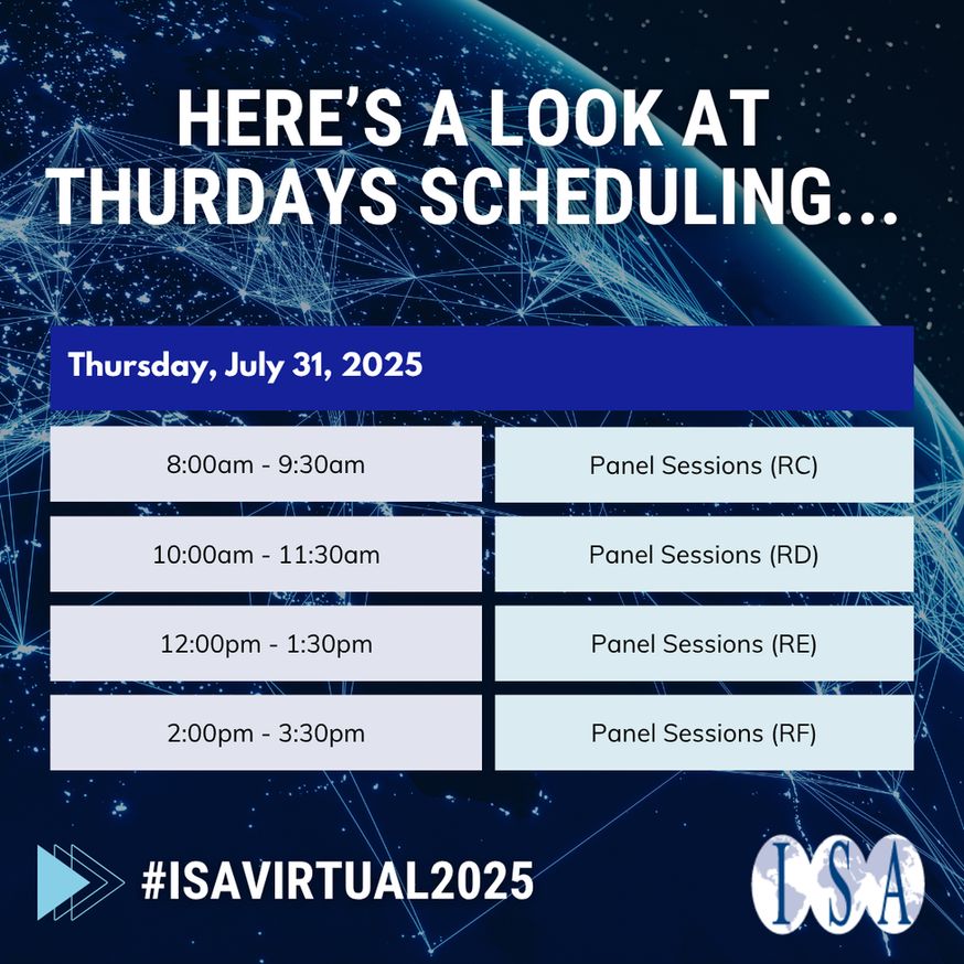 Here's a look at Thursdays Scheduling
Thursday, July 31, 2025
8-9:30am - Panel sessions (RC)
10-11:30am - Panel sessions (RD)
12-1:30pm - Panel Sessions (RE)
2-3:30pm - Panel Sessions (RF)