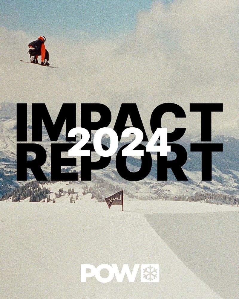 A snowboarder flies in the sky above text that reads "Impact Report 2024" for Protect our Winters Europe