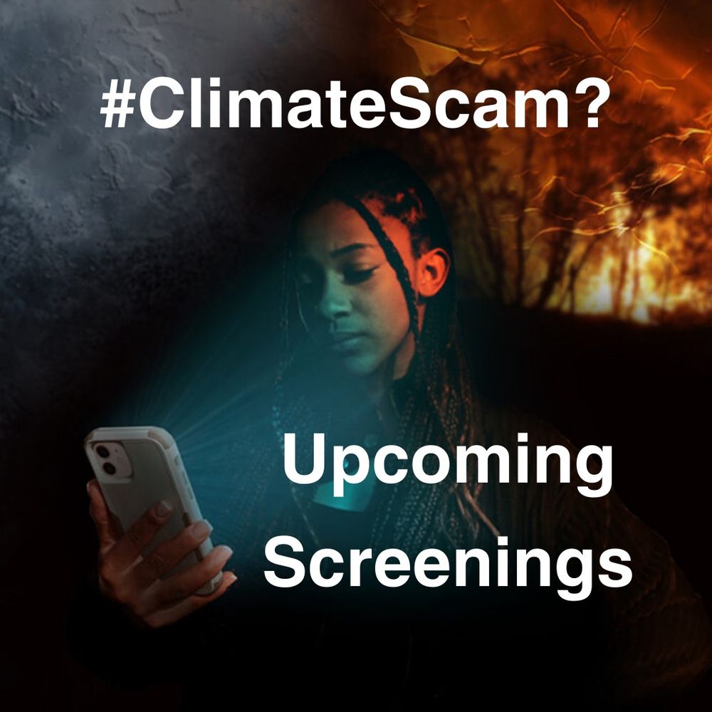 #ClimateScam? Upcoming Screenings
Jaz, a young Black woman, looks worriedly a her phone screen which shines a harsh blue light onto her.