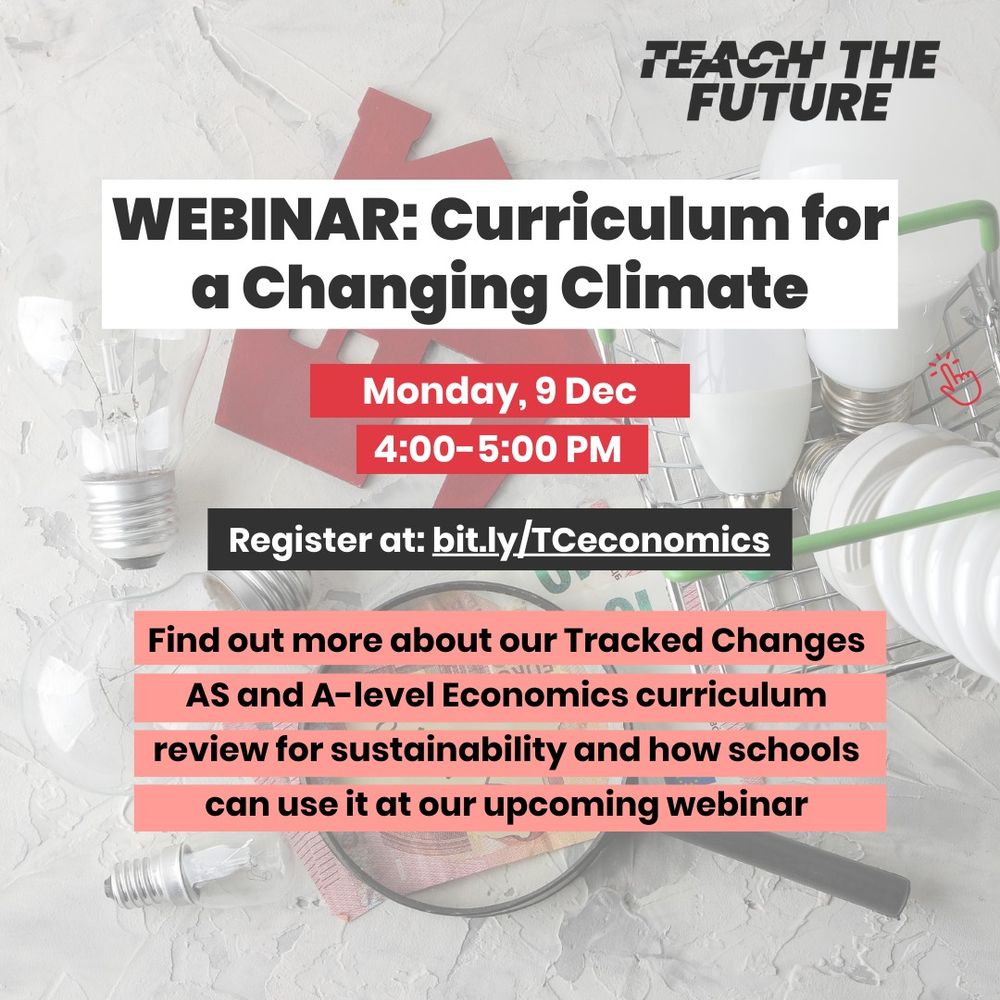 Decorative image promoting the webinar. Find out more about our Tracked Changes AS and A-level Economics curriculum review for sustainability and how schools can use it at our upcoming webinar.