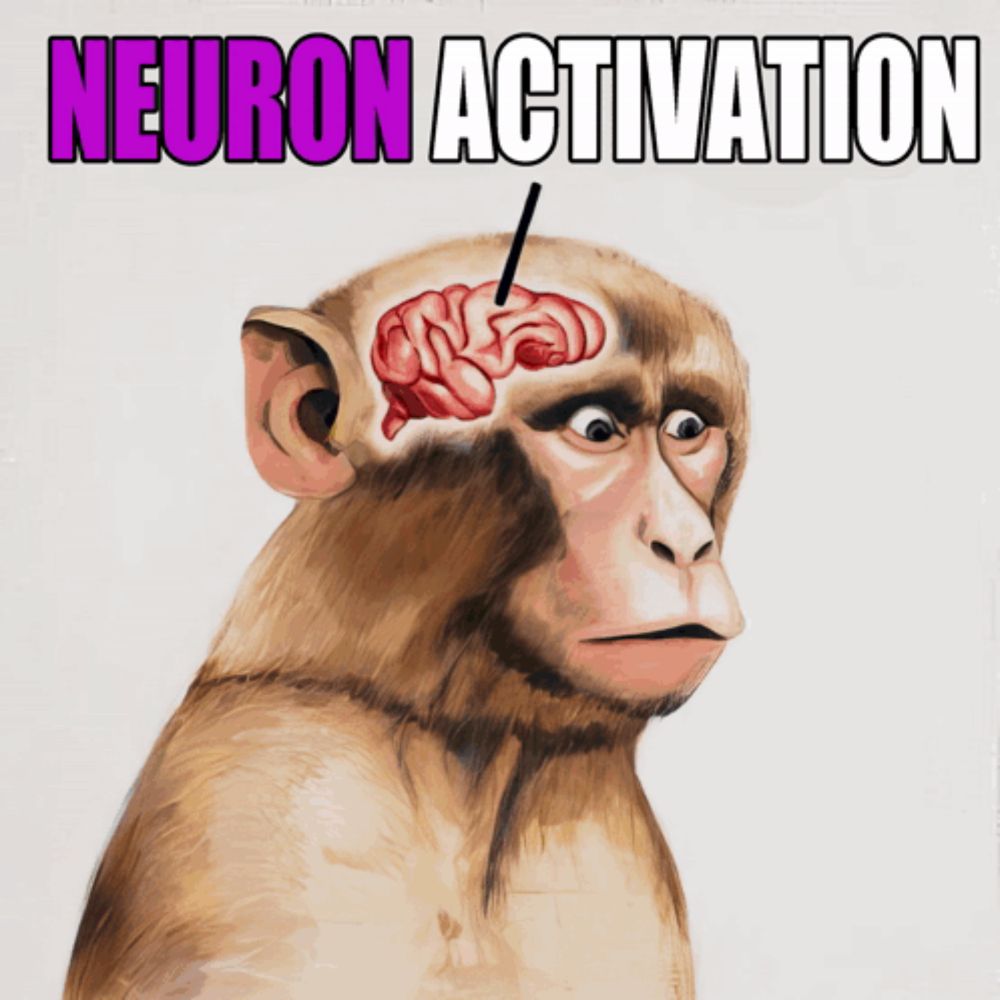 a painting of a monkey with a needle in its brain and the words neuron activation behind it