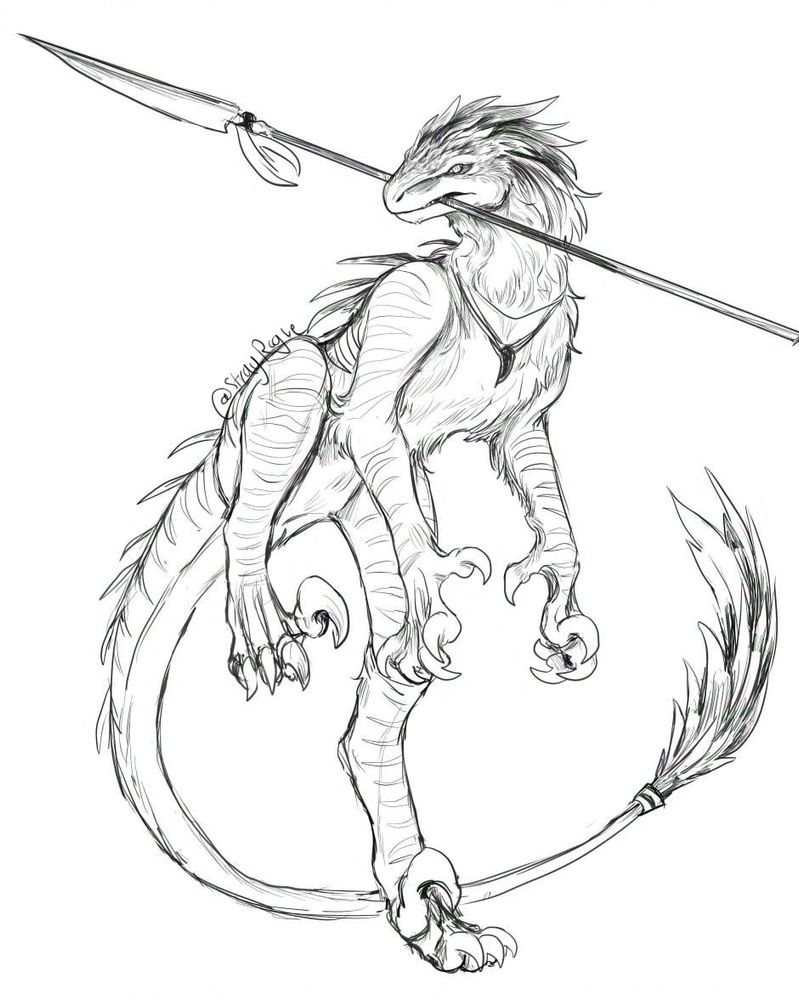 Oc in alt form holding spear in mouth