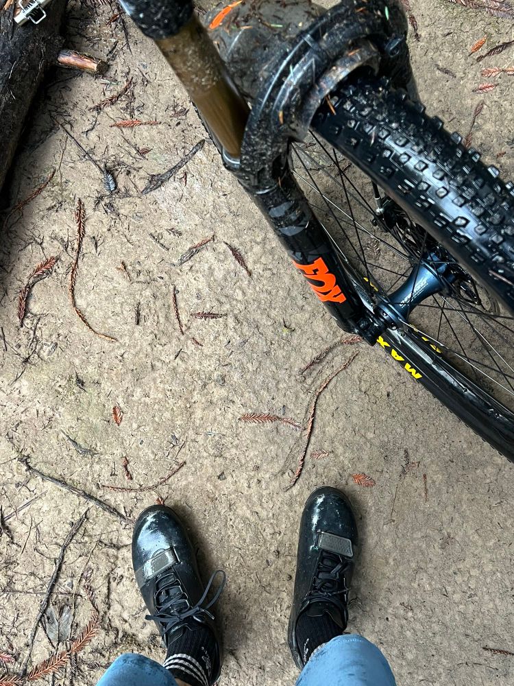 Wet feet and bike from above.